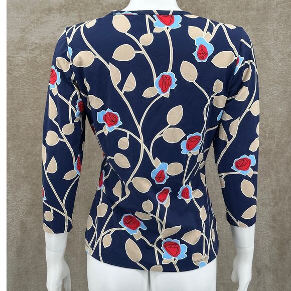J McLaughlin Top Women Medium Navy Rose Floral Catalina Cloth Bold Summer Preppy - Picture 5 of 11